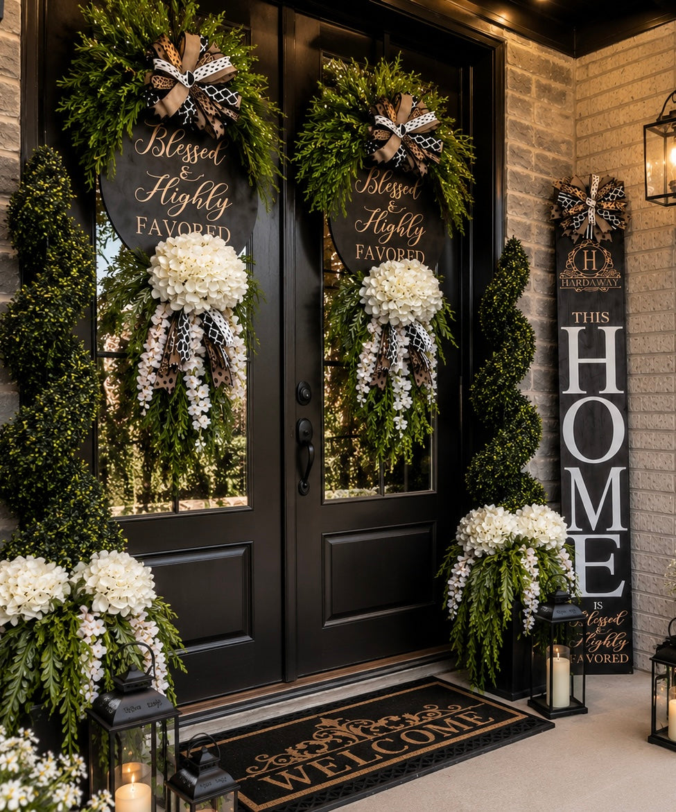 Blessed & Highly Favored Luxury Door Wreath | Premium Everyday Front Door Swag | Farmhouse Porch Decor| ONE WREATH