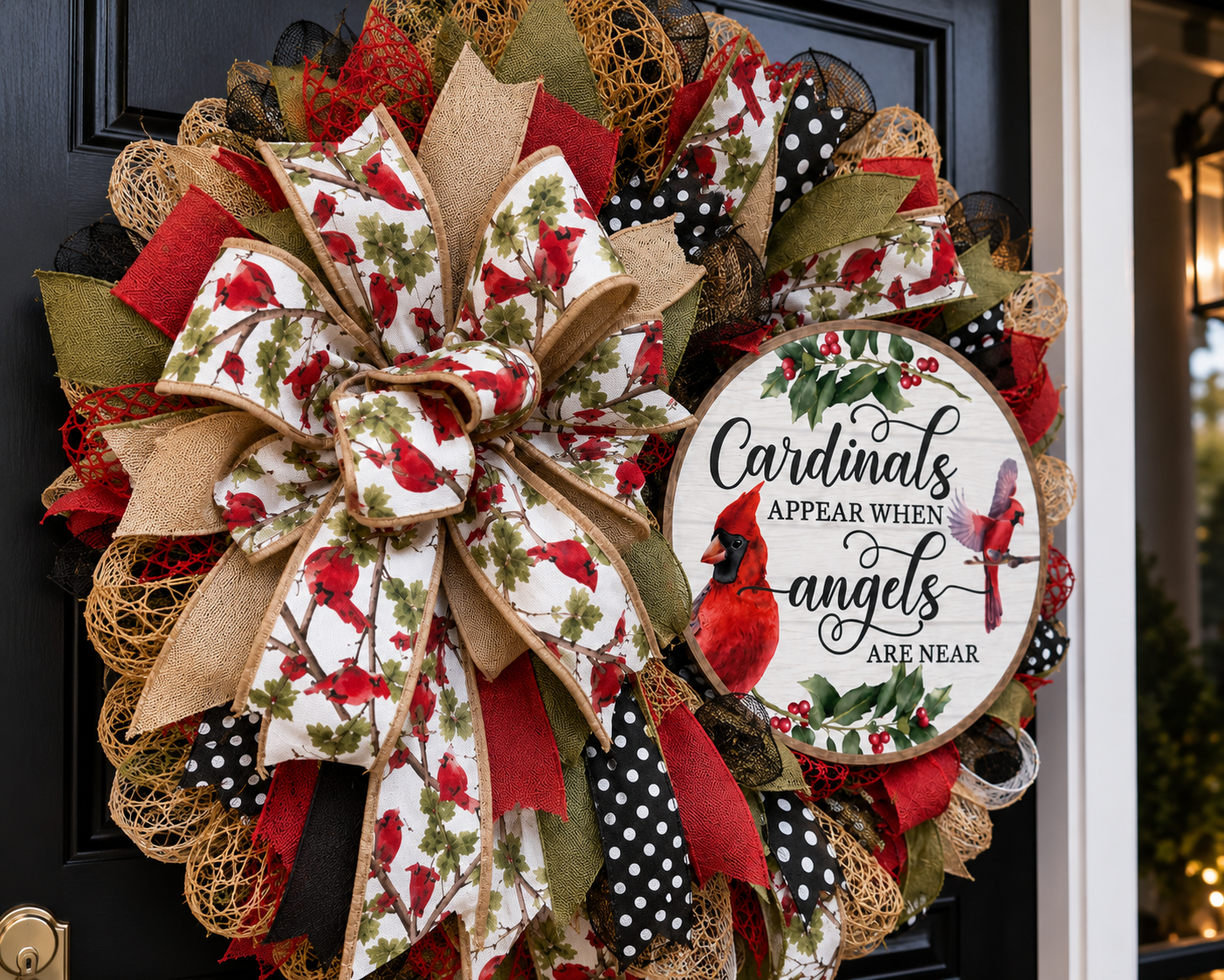 Luxury Cardinal Wreath for Front Door | Cardinals Appear When Angels Are Near | Fuzzy’s World