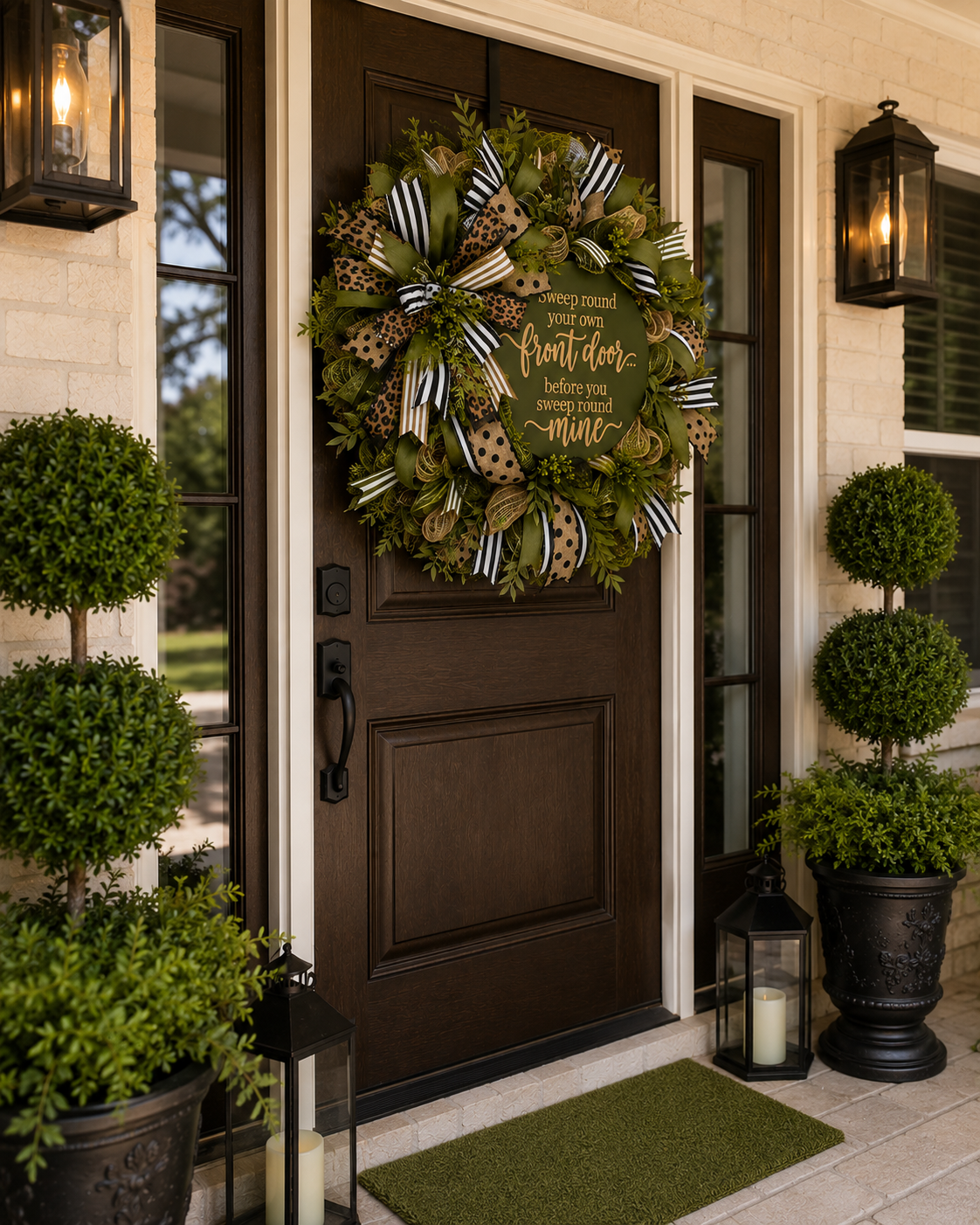Luxury Olive Green "Sweep Round Your Own Front Door" Mesh Wreath | Handmade Front Door Wreath | Everyday Porch Decor