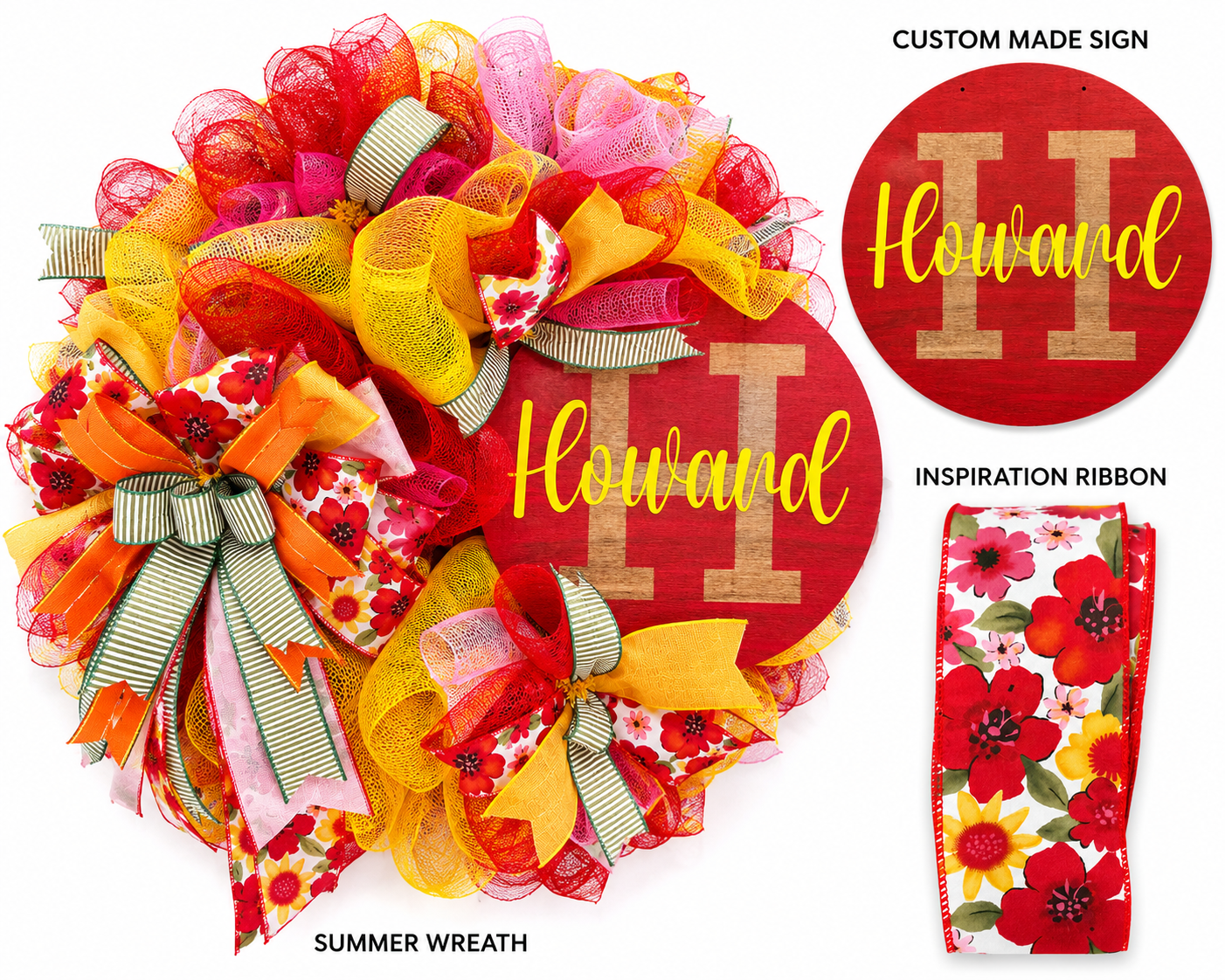 Personalized Summer Mesh Wreath | Custom Name Wreath| Bright Luxury Door Decor | Fuzzy’s World
