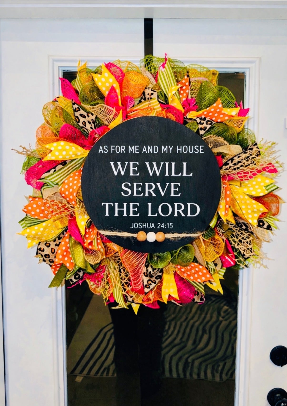 Christian Scripture Mesh Wreath – ‘As For Me and My House We Will Serve The Lord’ Front Door Wreath | Summer Door Decor | Religious Home Decor | Realtor Closing Gift”