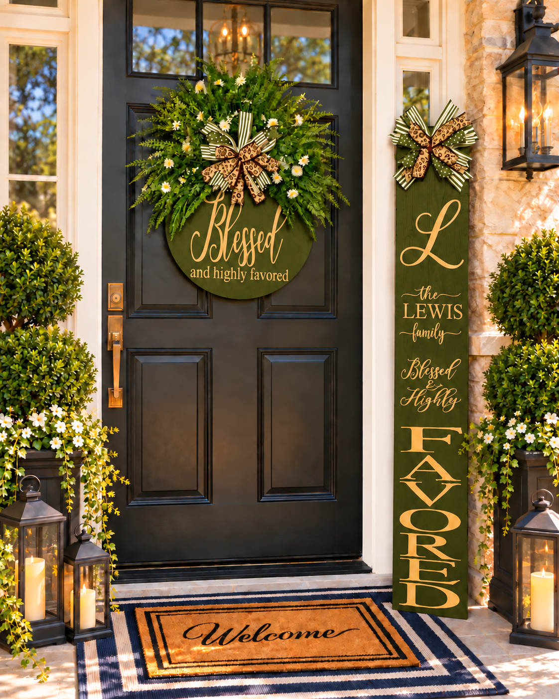 Blessed & Highly Favored Luxury Door Hanger with Door Leaner
