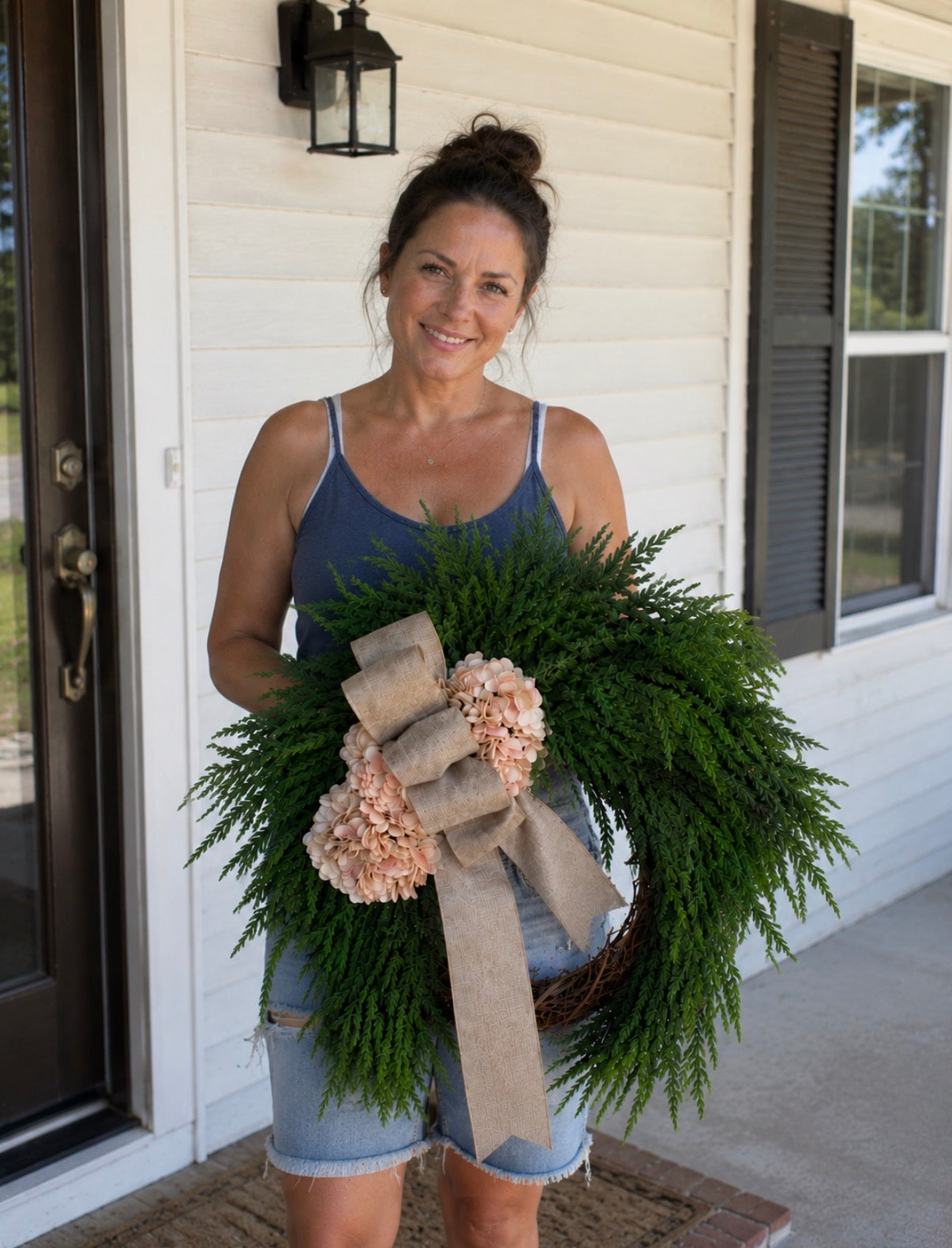 Luxury Greenery Hydrangea Front Door Wreath | Neutral Everyday Wreath | Farmhouse Door Decor | Handmade Entryway Wreath