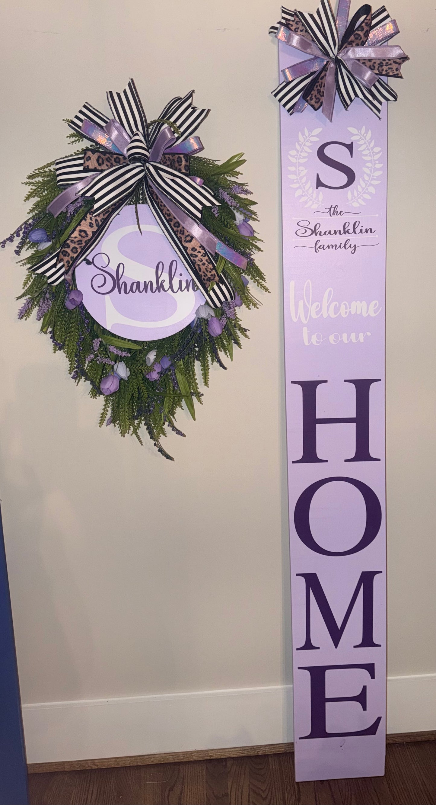 💜 Purple Reign Personalized Front Porch Wreath & Door Leaner Set