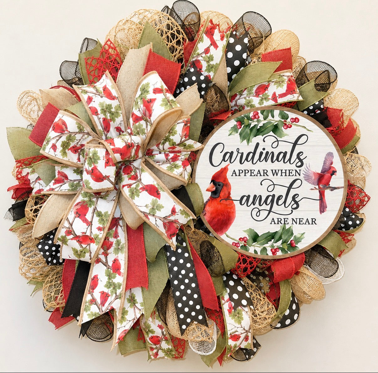 Luxury Cardinal Wreath for Front Door | Cardinals Appear When Angels Are Near | Fuzzy’s World