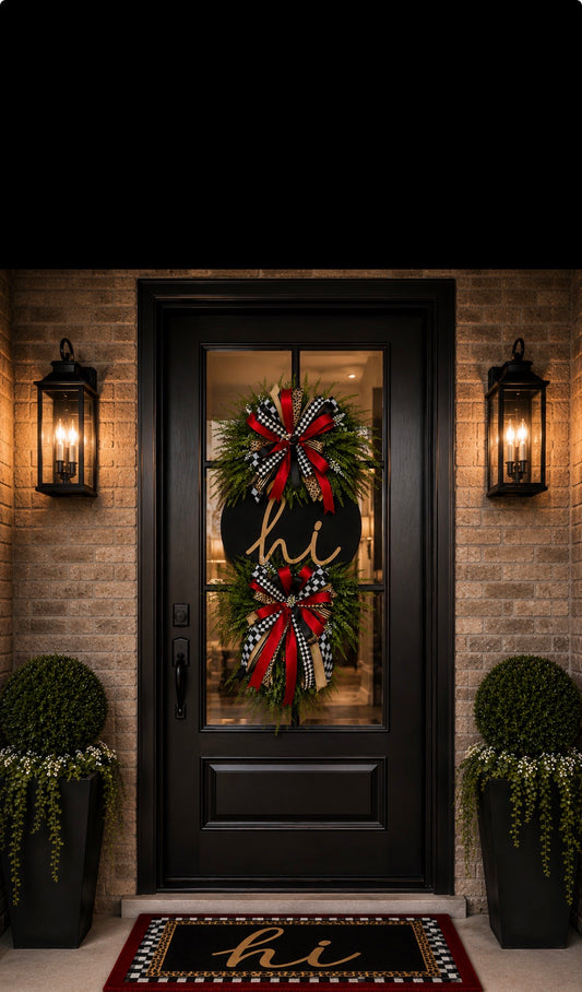 Luxury Front Door Swag Wreath with Red Ribbon | Designer Porch Decor | Fuzzy’s World
