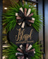 Blessed & Highly Favored Wreath and Door Leaner Set | Luxury Front Porch Decor | Personalized Family Entryway Sign