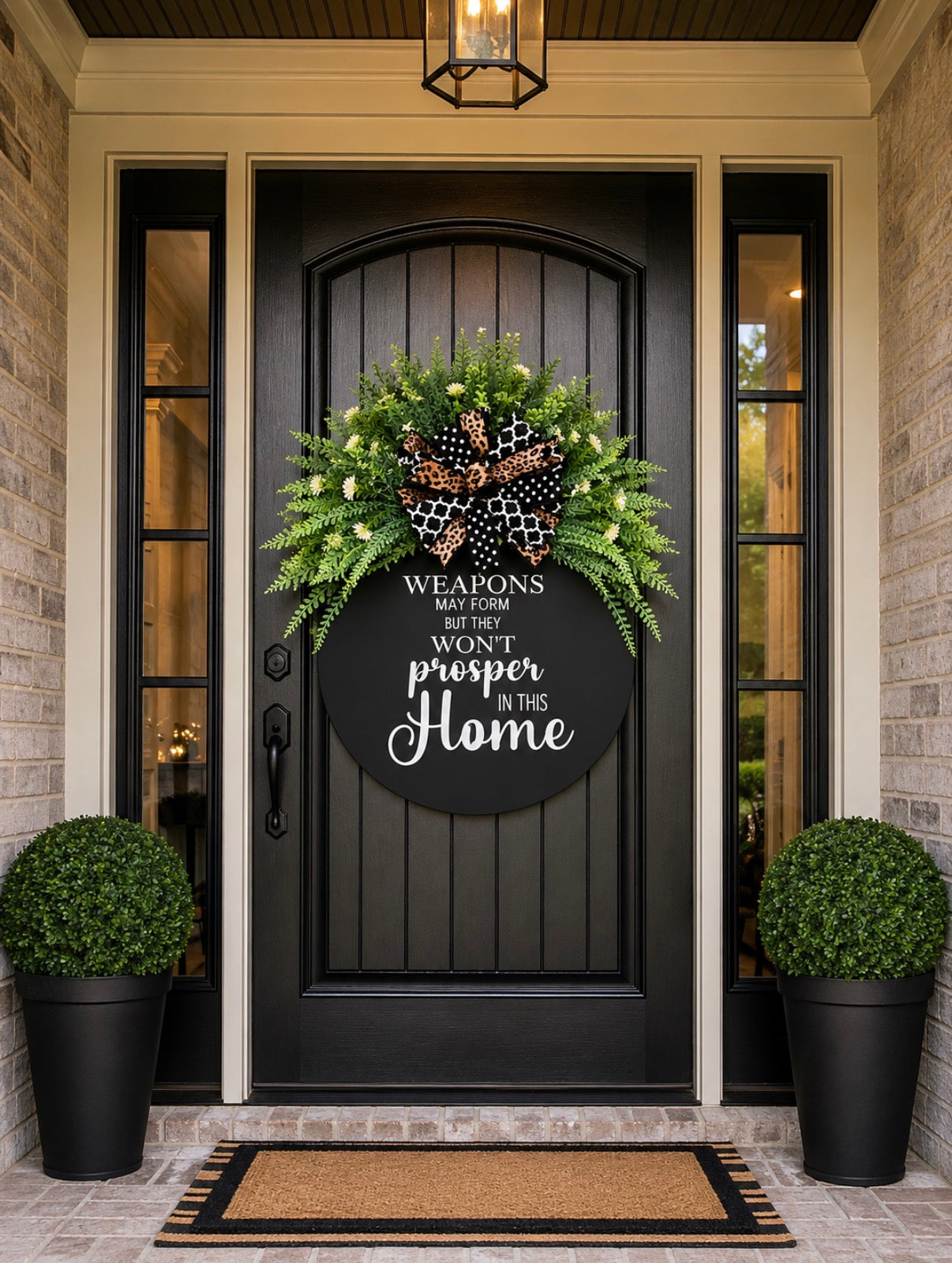 Luxury Christian Front Door Wreath | "Weapons May Form, But They Won't Prosper in This Home" | Everyday Door Hanger