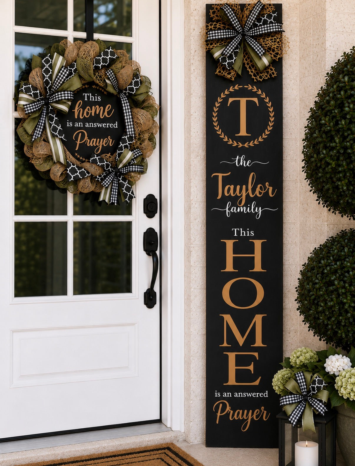 Luxury Personalized Wreath & Door Leaner Set | Custom Family Name Front Porch Decor