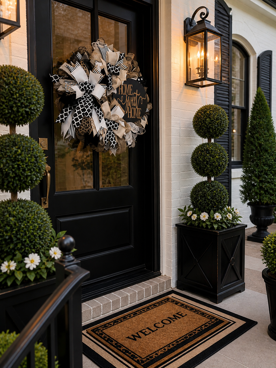 Luxury Black, Tan & Cream Home Sweet Home Wreath | Modern Front Door Decor | Fuzzy’s World
