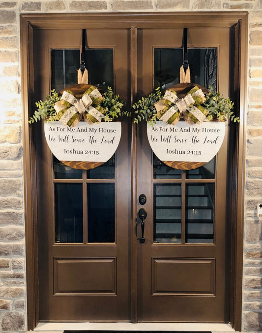 Christian Front Door Sign Wreath | As For Me And My House Door Hanger | Farmhouse Entryway Decor | Realtor Closing Gift | Housewarming Gift