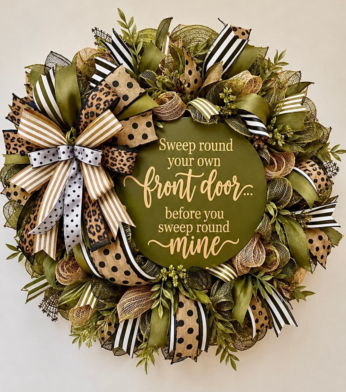 Luxury Olive Green "Sweep Round Your Own Front Door" Mesh Wreath | Handmade Front Door Wreath | Everyday Porch Decor