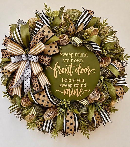 Luxury Olive Green "Sweep Round Your Own Front Door" Mesh Wreath | Handmade Front Door Wreath | Everyday Porch Decor