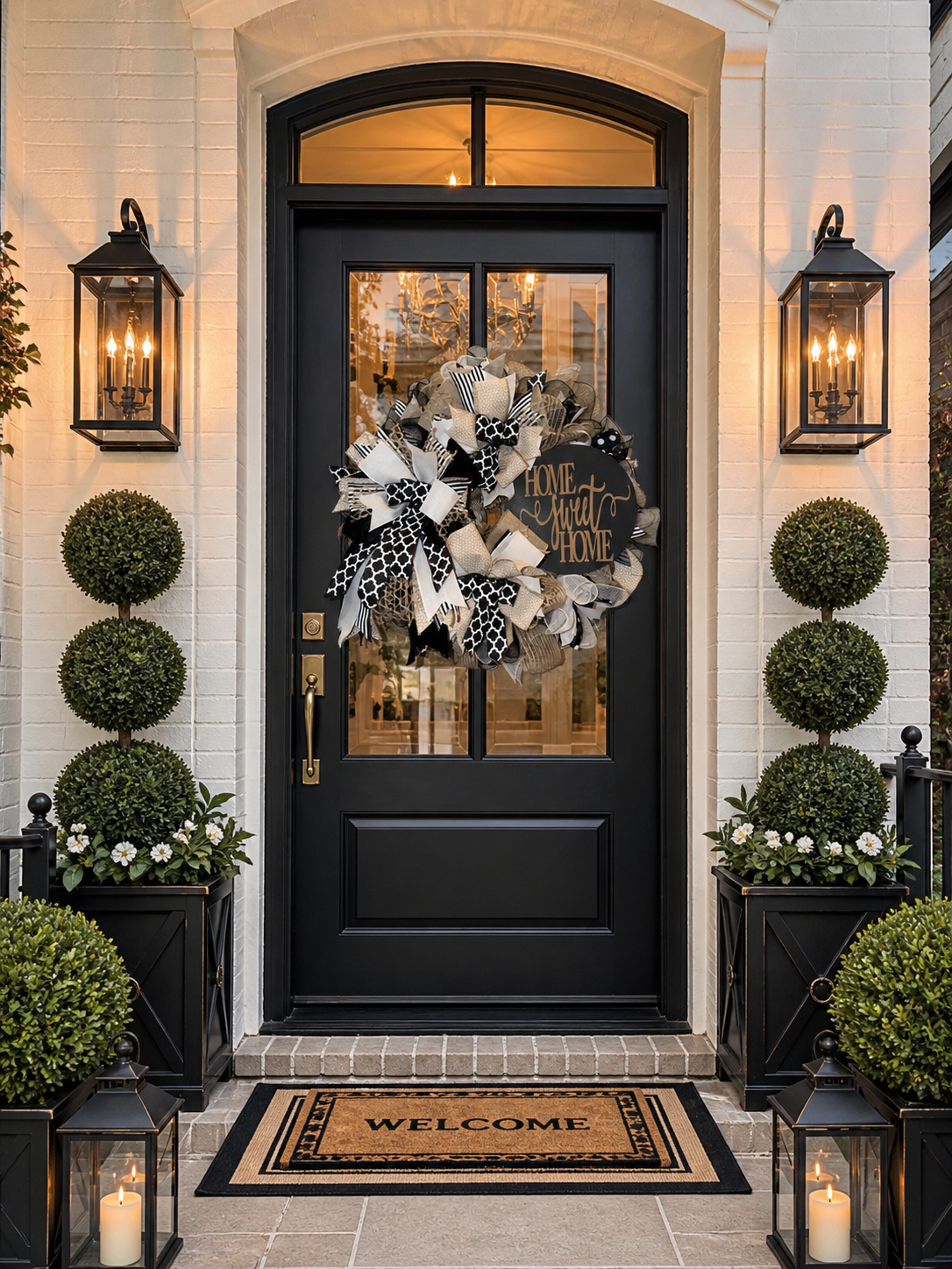 Luxury Black, Tan & Cream Home Sweet Home Wreath | Modern Front Door Decor | Fuzzy’s World