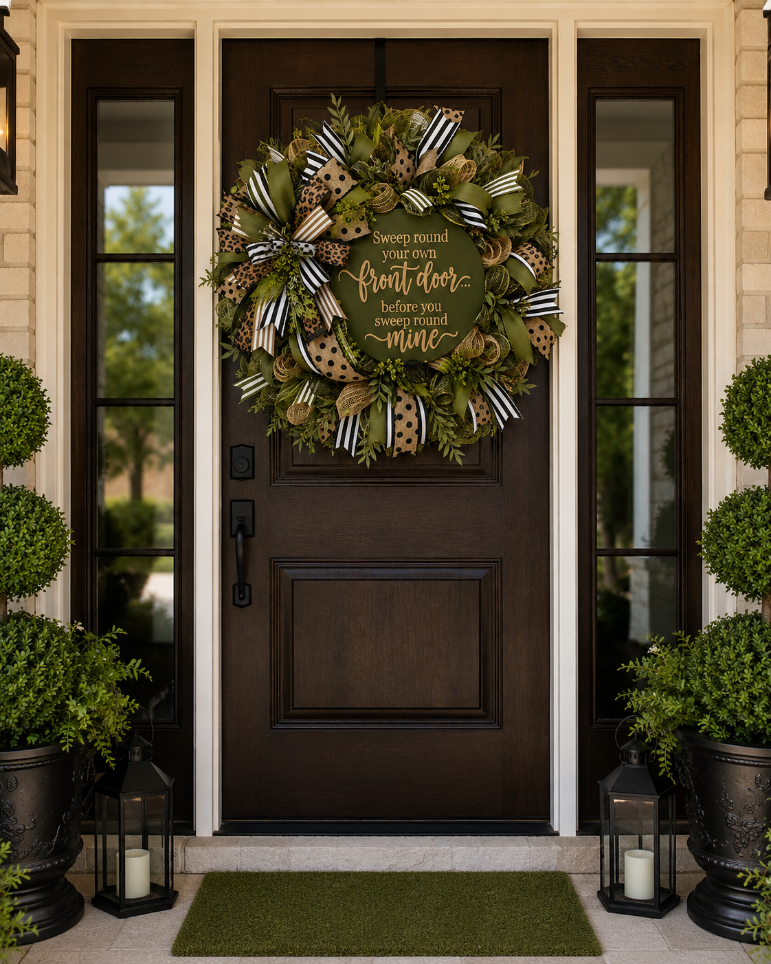 Luxury Olive Green "Sweep Round Your Own Front Door" Mesh Wreath | Handmade Front Door Wreath | Everyday Porch Decor