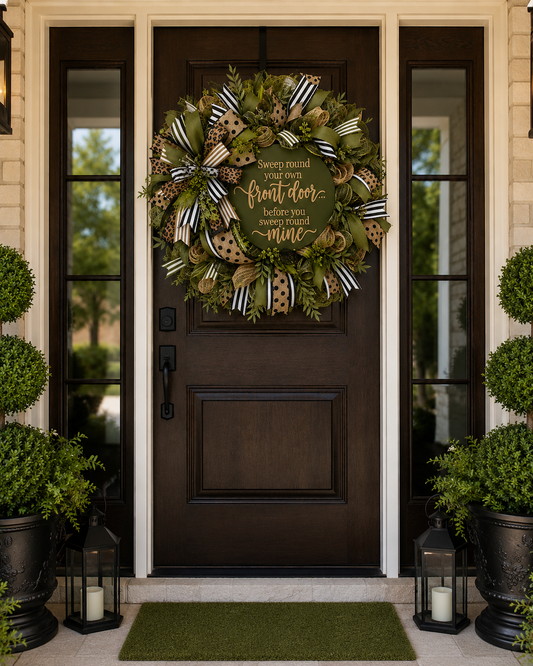 Luxury Olive Green "Sweep Round Your Own Front Door" Mesh Wreath | Handmade Front Door Wreath | Everyday Porch Decor