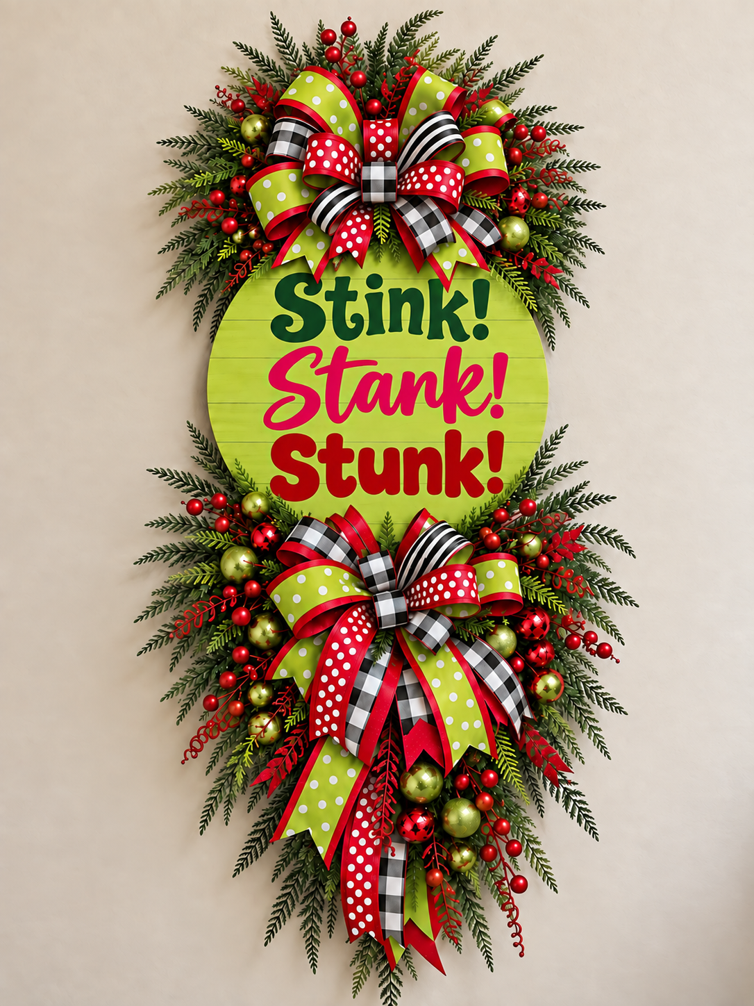Grinch-Inspired Christmas Wreath | Stink Stank Stuck Door Décor