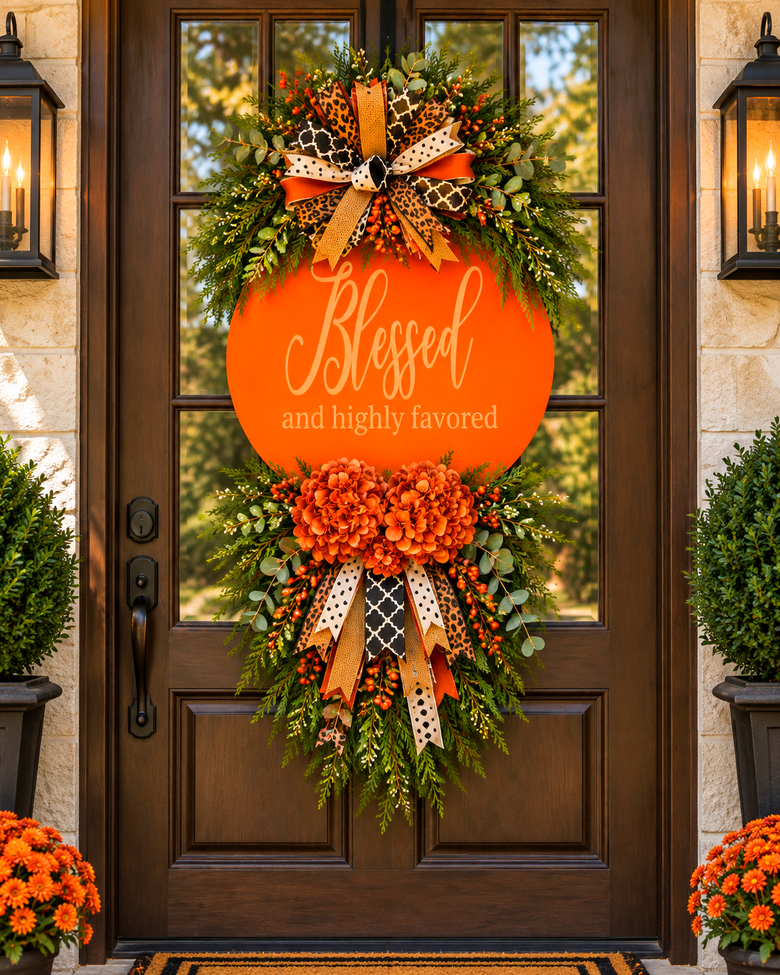 Blessed & Highly Favored Luxury Fall Door Swag | Rust Hydrangea & Leopard Front Door Décor
