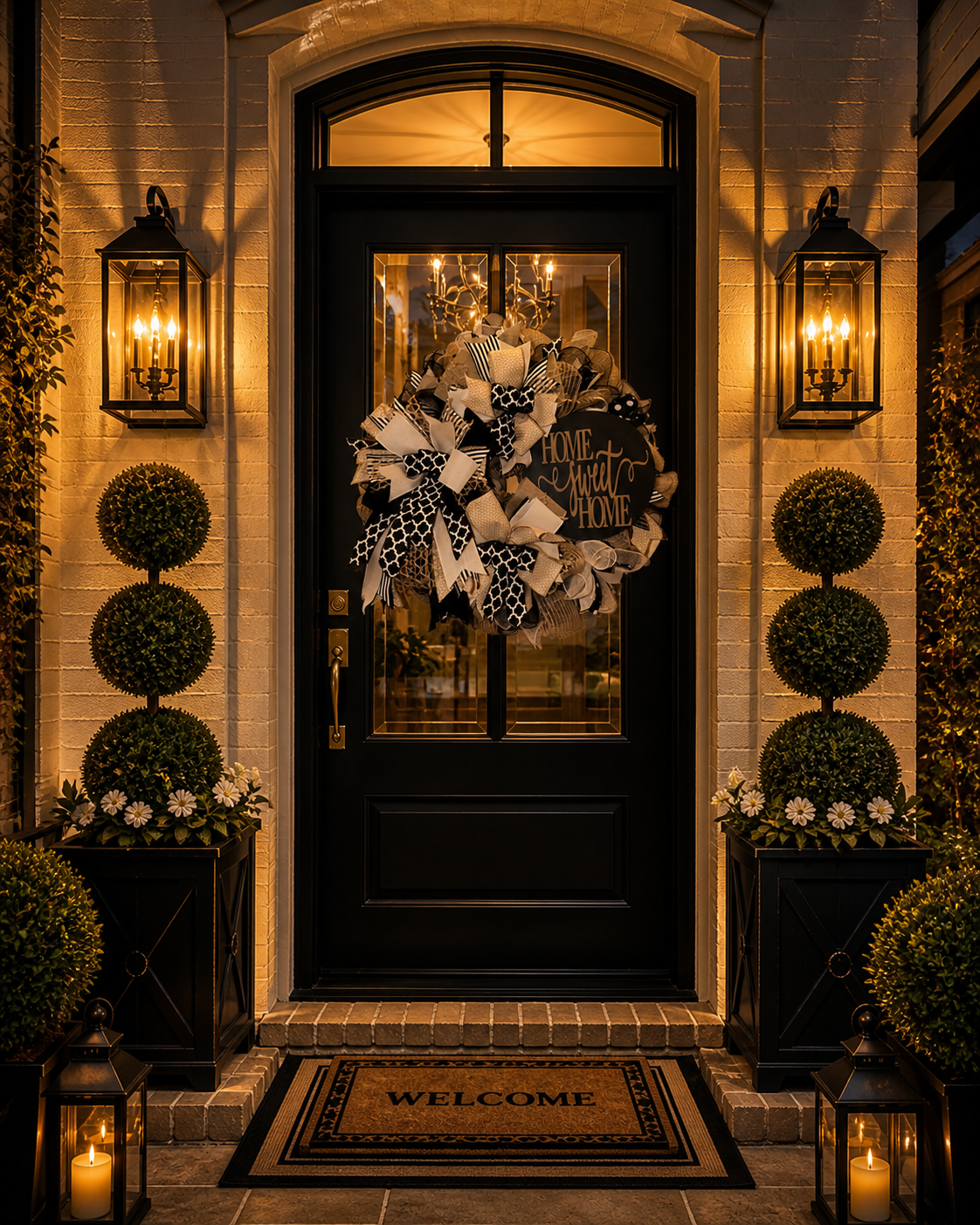 Luxury Black, Tan & Cream Home Sweet Home Wreath | Modern Front Door Decor | Fuzzy’s World