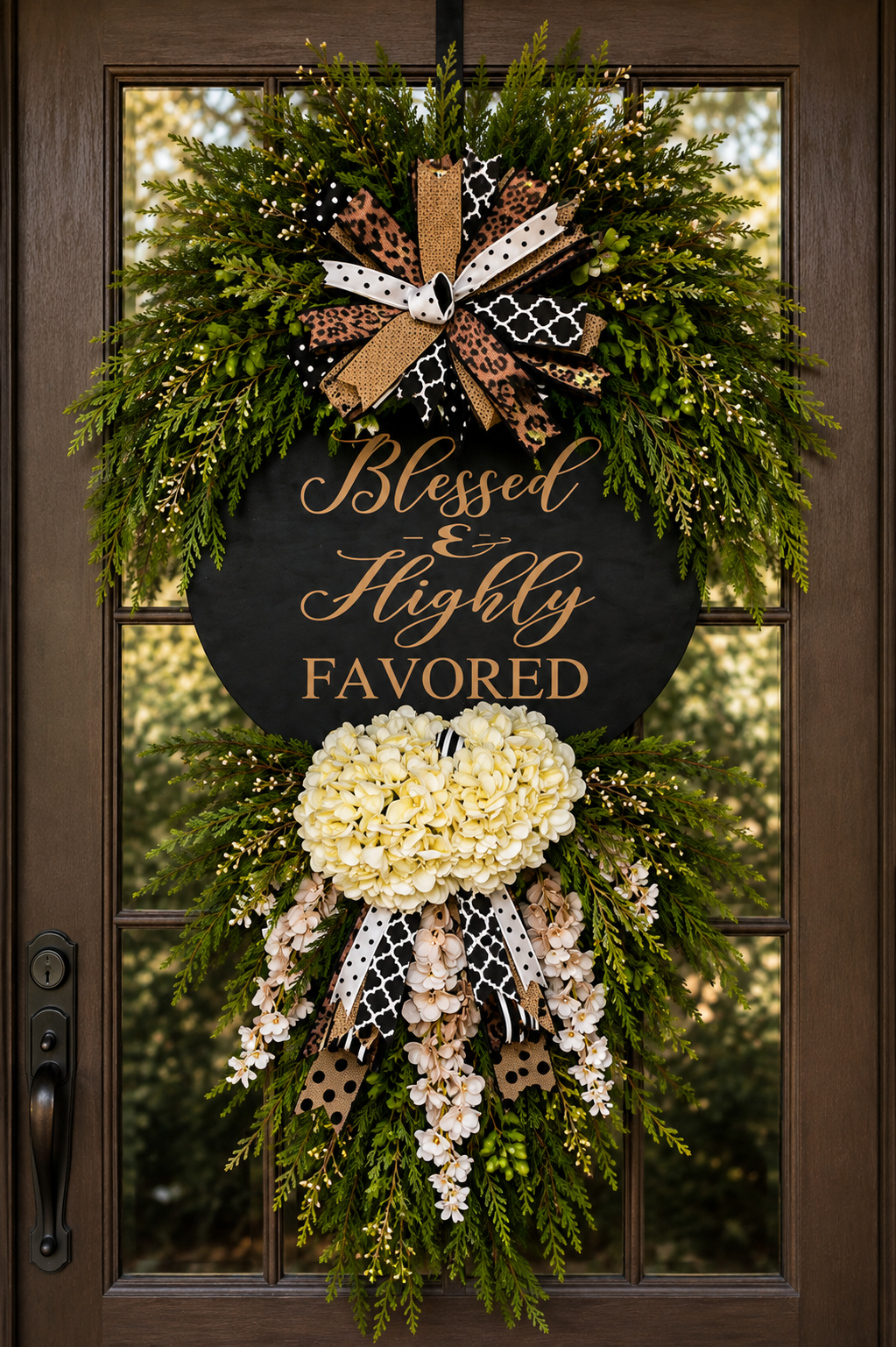 Blessed & Highly Favored Luxury Door Wreath | Premium Everyday Front Door Swag | Farmhouse Porch Decor| ONE WREATH