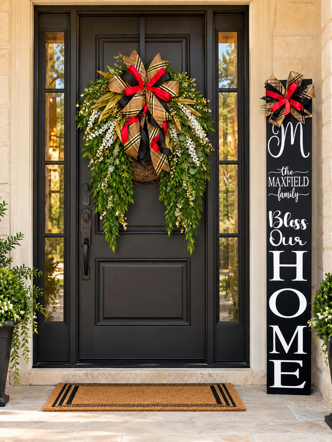 Personalized Front Door Wreath & Door Leaner Set – Bless Our Home