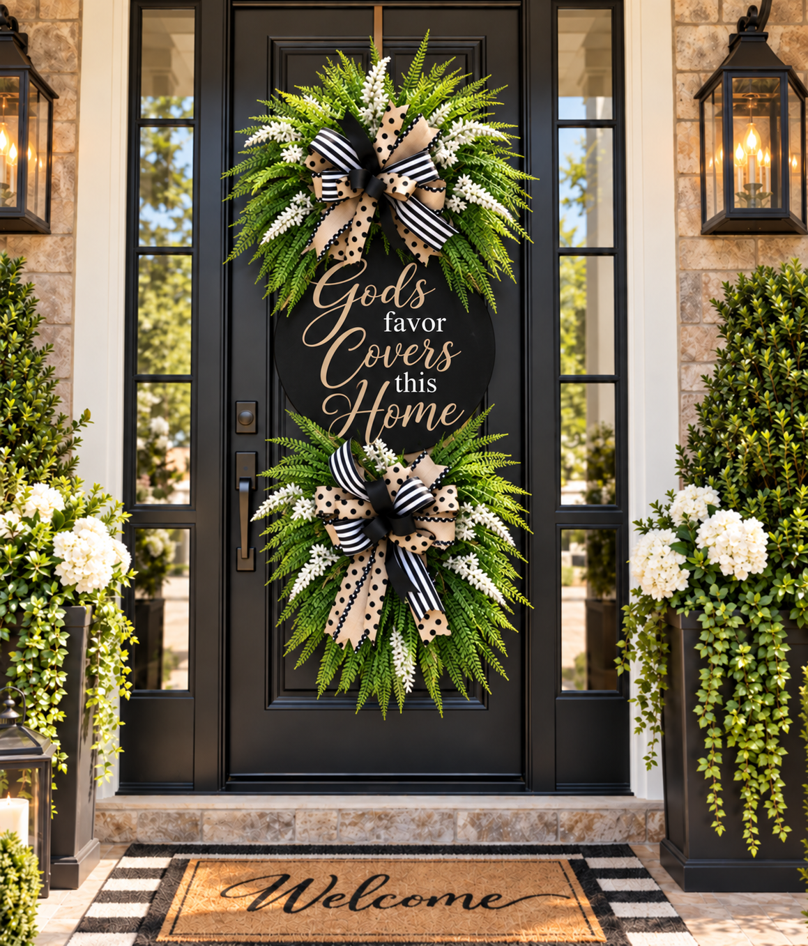 God’s Favor Covers This Home Wreath | Luxury Christian Front Door Wreath & Greenery Door Swag