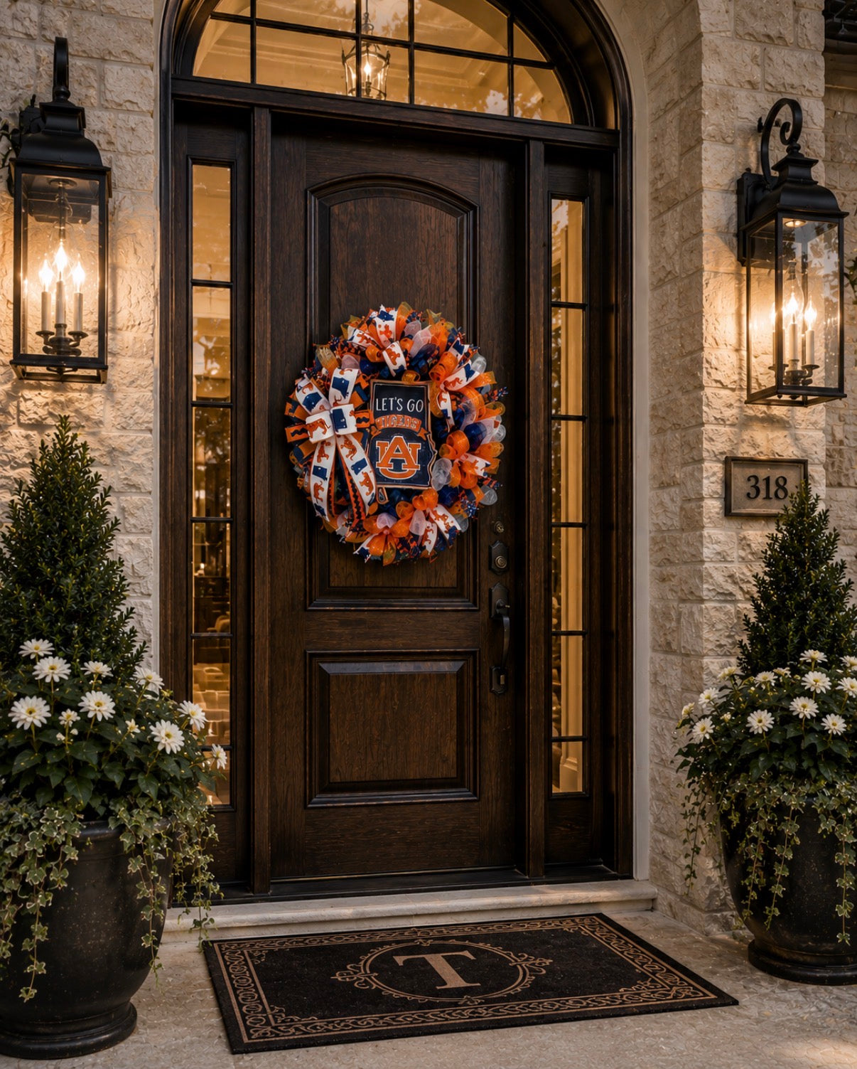 Inspired Auburn Tigers Wreath – Luxury Auburn Football Door Wreath for Front Porch Decor