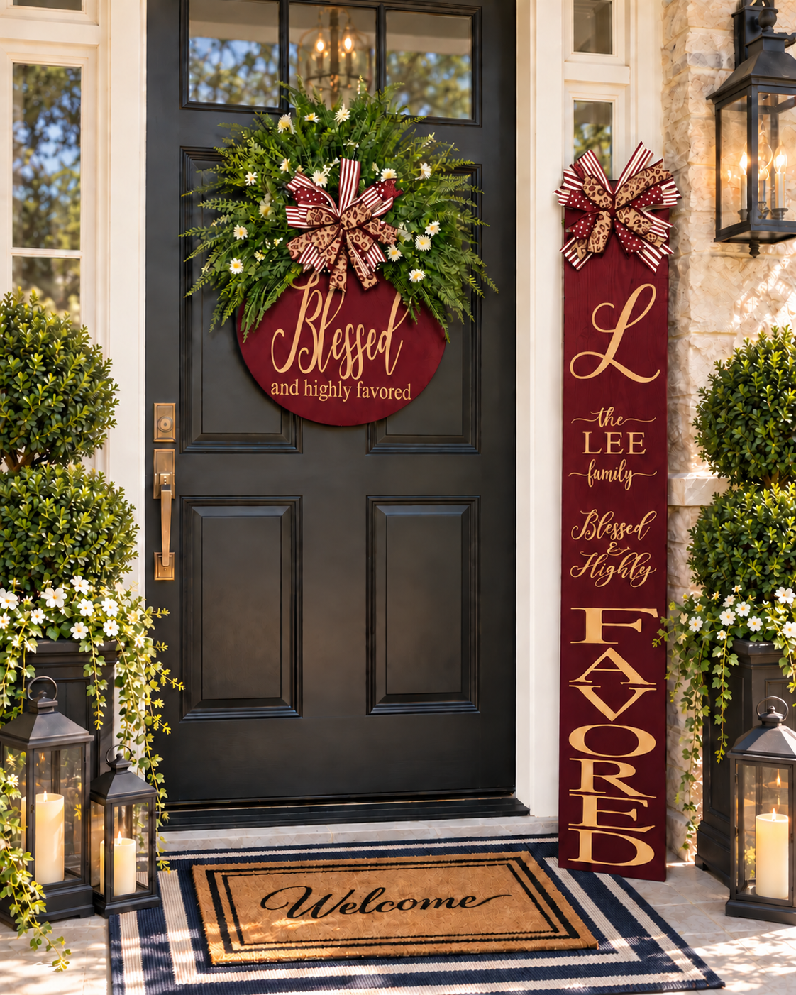 Blessed & Highly Favored Luxury Door Hanger with Door Leaner