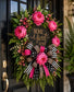 Luxury Pink Peony Home Sweet Home Wreath | Black & White Stripe, Leopard & Polka Dot Front Door Decor
