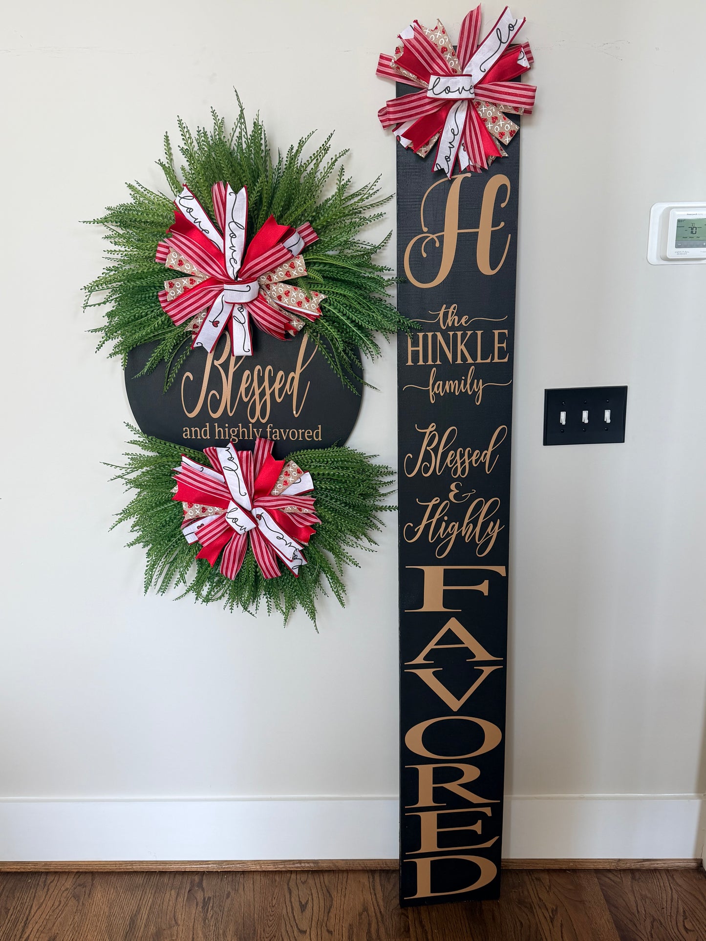 Blessed & Highly Favored Luxury Greenery Wreath | Interchangeable Holiday Bow Front Door Wreath | Black, Tan & Leopard Home Décor