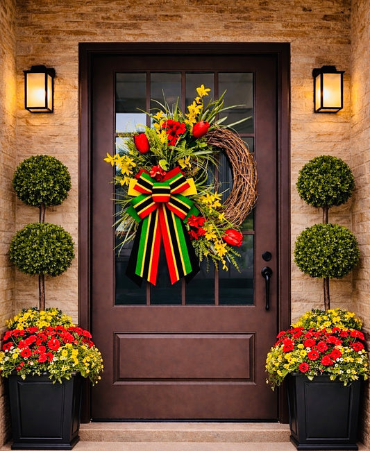 Juneteenth Front Door Wreath | Black Heritage Decor | Red Black Green Wreath | Luxury Porch Decor | Cultural Home Decor | Realtor Closing Gift