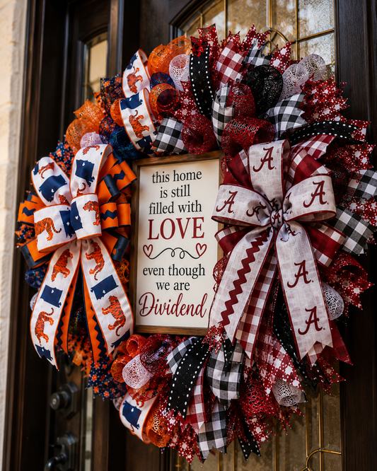 Luxury House Divided Wreath – Auburn Tigers & Roll Tide Porch Decor
