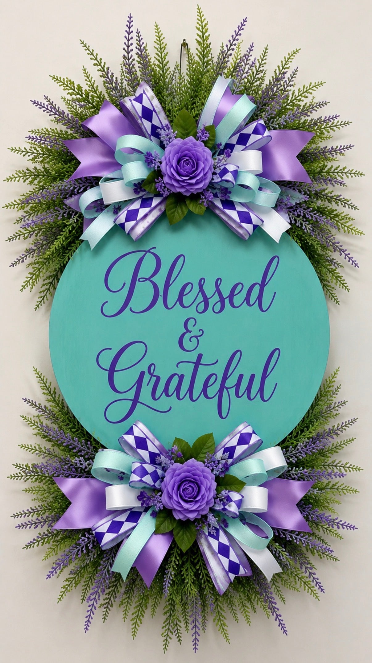 Blessed & Grateful Lavender Door Hanger | Luxury Front Door Wreath | Farmhouse Porch Decor