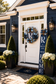 Luxury Navy Blue Monogram Wreath & Personalized Door Leaner Set | Custom Front Porch Decor | Fuzzy’s World