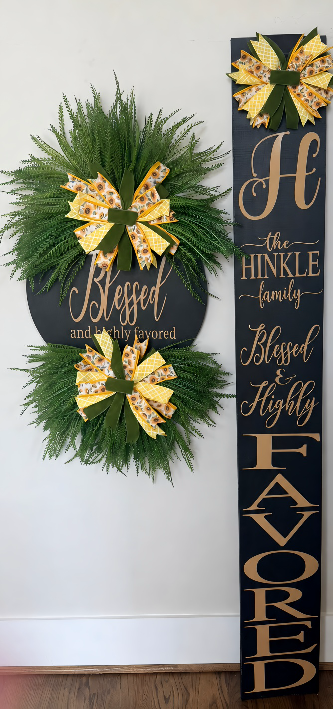 Blessed & Highly Favored Luxury Greenery Wreath | Interchangeable Holiday Bow Front Door Wreath | Black, Tan & Leopard Home Décor