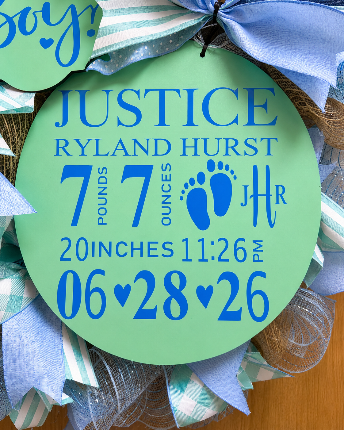 Luxury Personalized Baby Boy Hospital Door Wreath | Custom Birth Announcement Wreath | Newborn Delivery Room Door Decor | Baby Shower Gift
