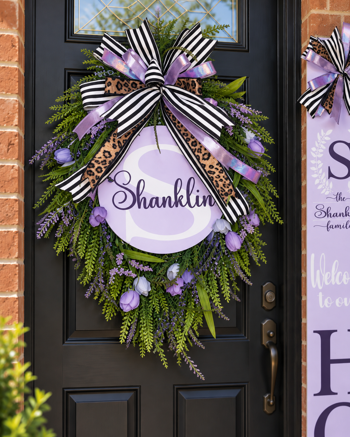 💜 Purple Reign Personalized Front Porch Wreath & Door Leaner Set