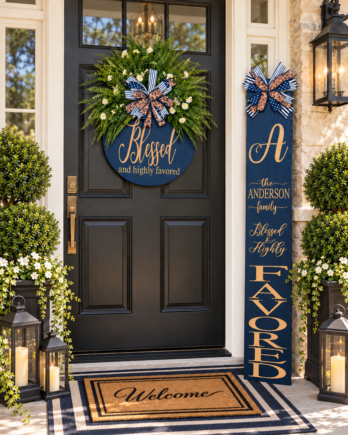 Blessed & Highly Favored Luxury Door Hanger with Door Leaner