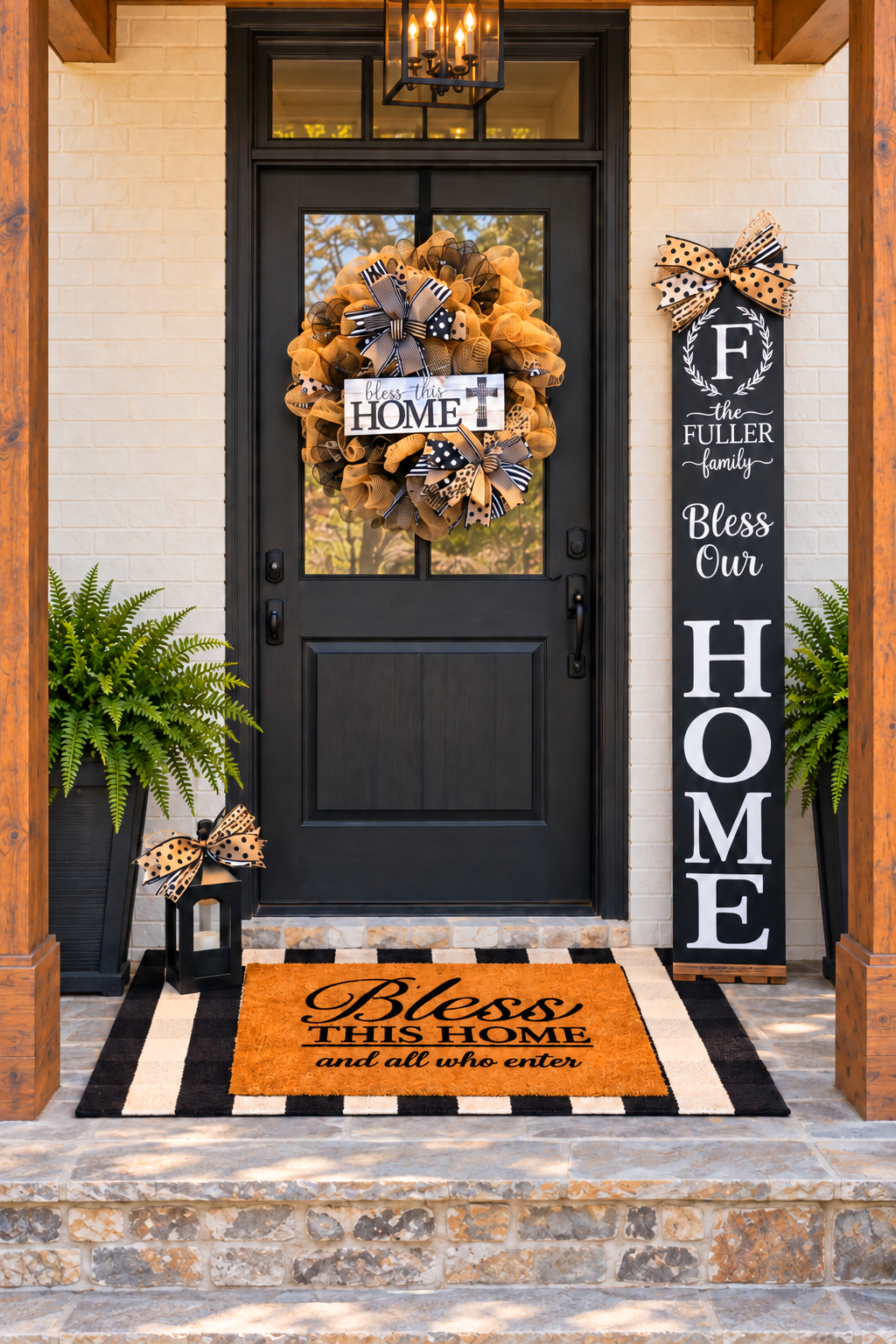 Luxury Personalized Porch Décor Set – Wreath, Door Leaner & Mailbox Swag