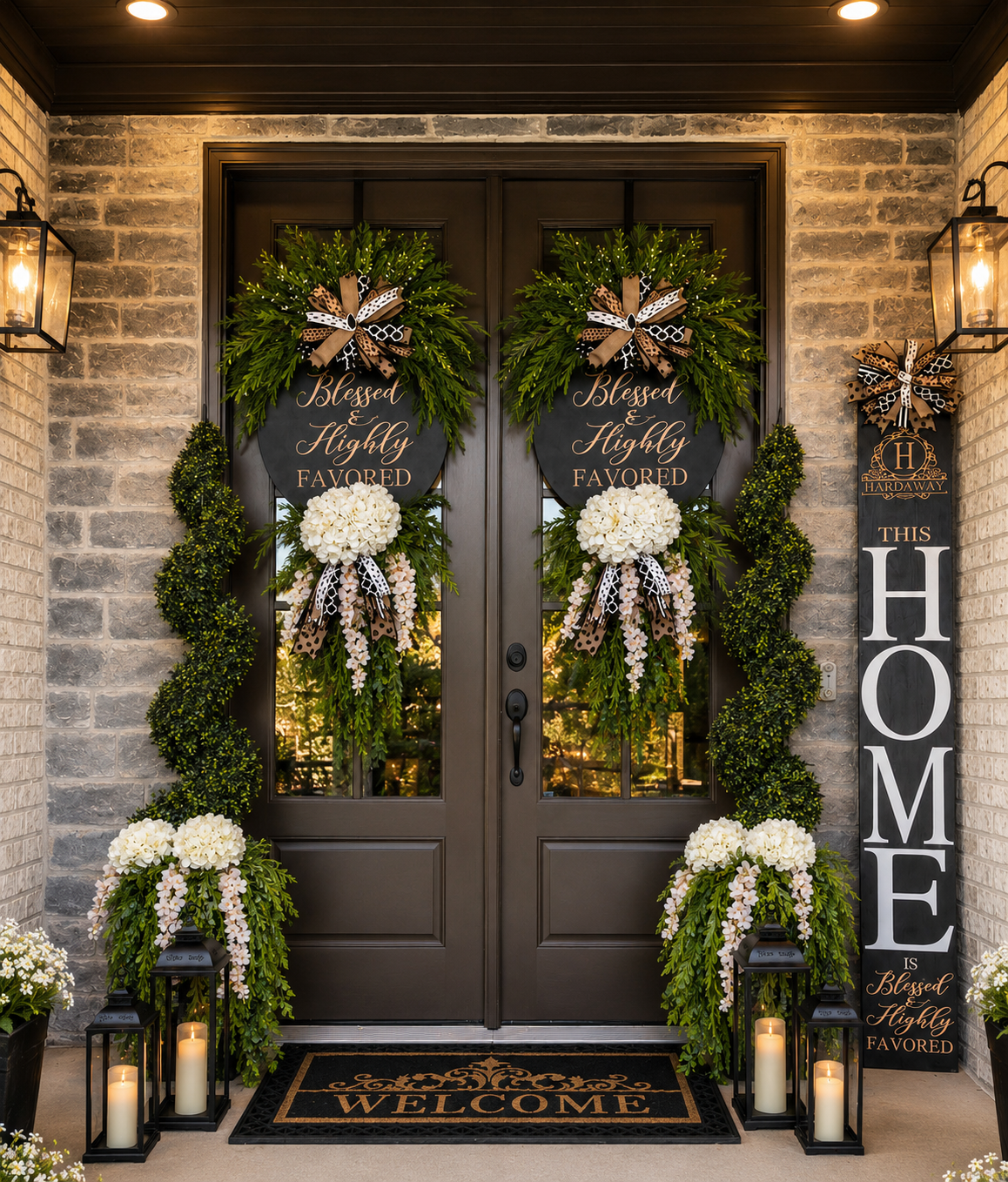 Blessed & Highly Favored Luxury Door Wreath | Premium Everyday Front Door Swag | Farmhouse Porch Decor| ONE WREATH