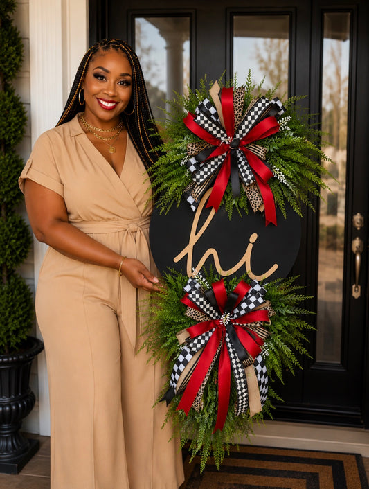 Luxury Front Door Swag Wreath with Red Ribbon | Designer Porch Decor | Fuzzy’s World