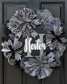 Luxury Personalized Black, Gray & White Wreath + Matching HOME Door Leaner | Custom Family Front Door Décor Set
