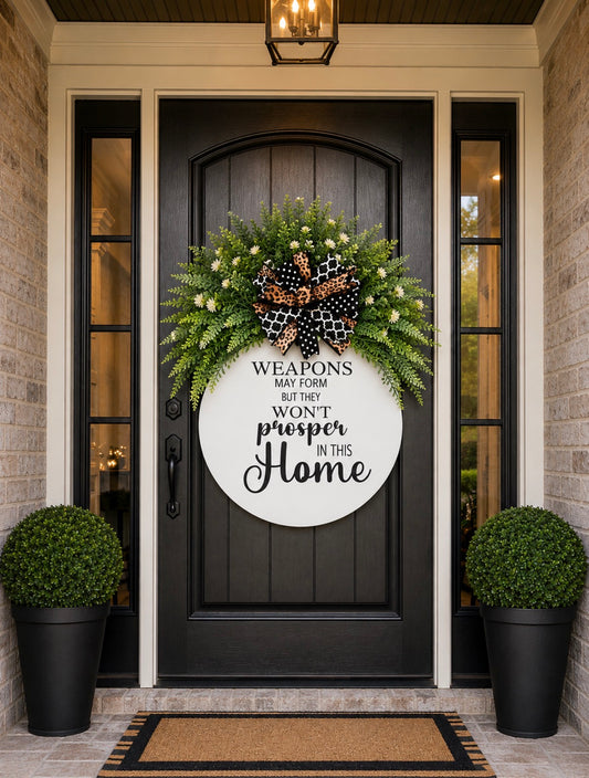 Luxury Christian Front Door Wreath | "Weapons May Form, But They Won't Prosper in This Home" | Everyday Door Hanger