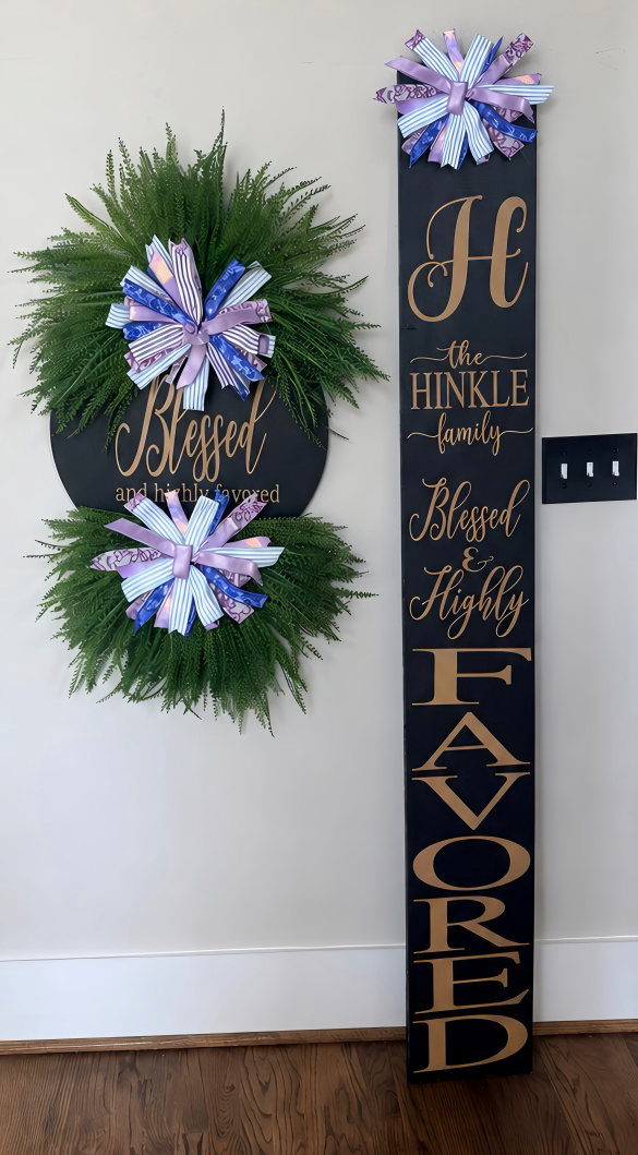 Blessed & Highly Favored Luxury Greenery Wreath | Interchangeable Holiday Bow Front Door Wreath | Black, Tan & Leopard Home Décor