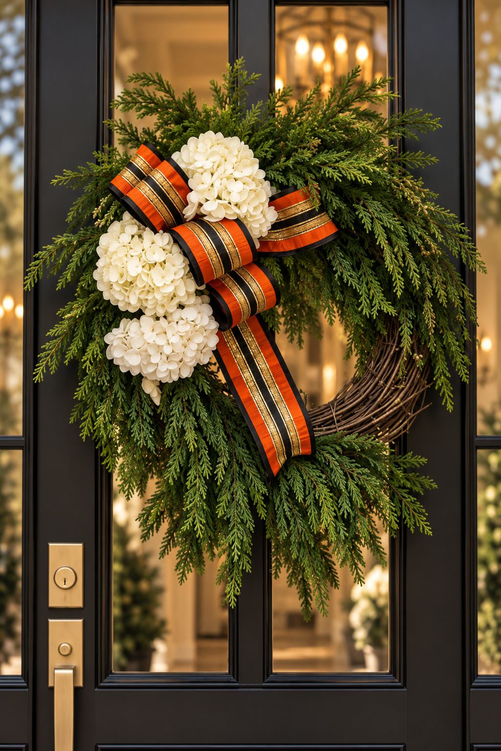 Autumn After Dark Luxury Wreath | Black, Burnt Orange & Gold Hydrangea Front Door Wreath