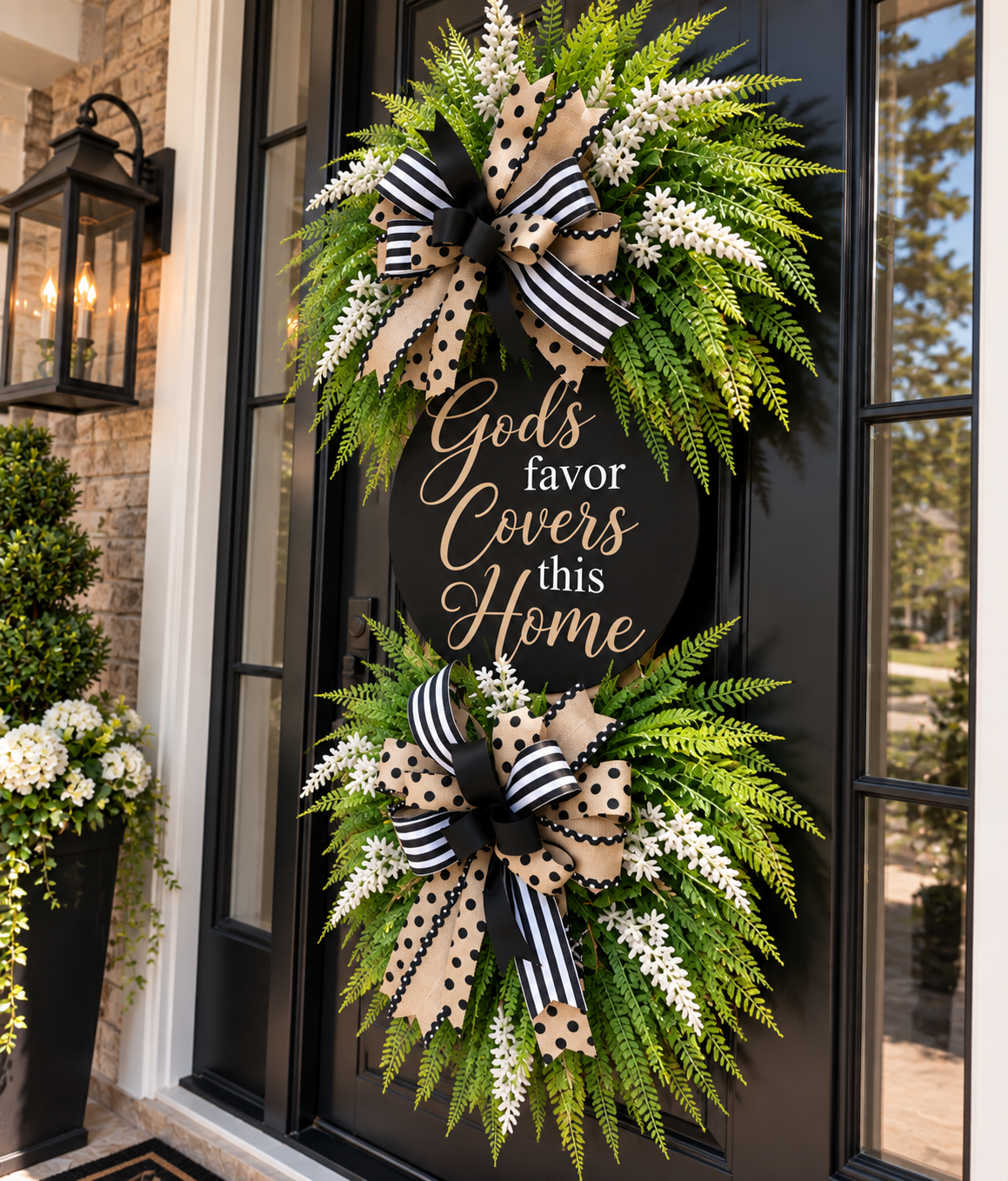God’s Favor Covers This Home Wreath | Luxury Christian Front Door Wreath & Greenery Door Swag